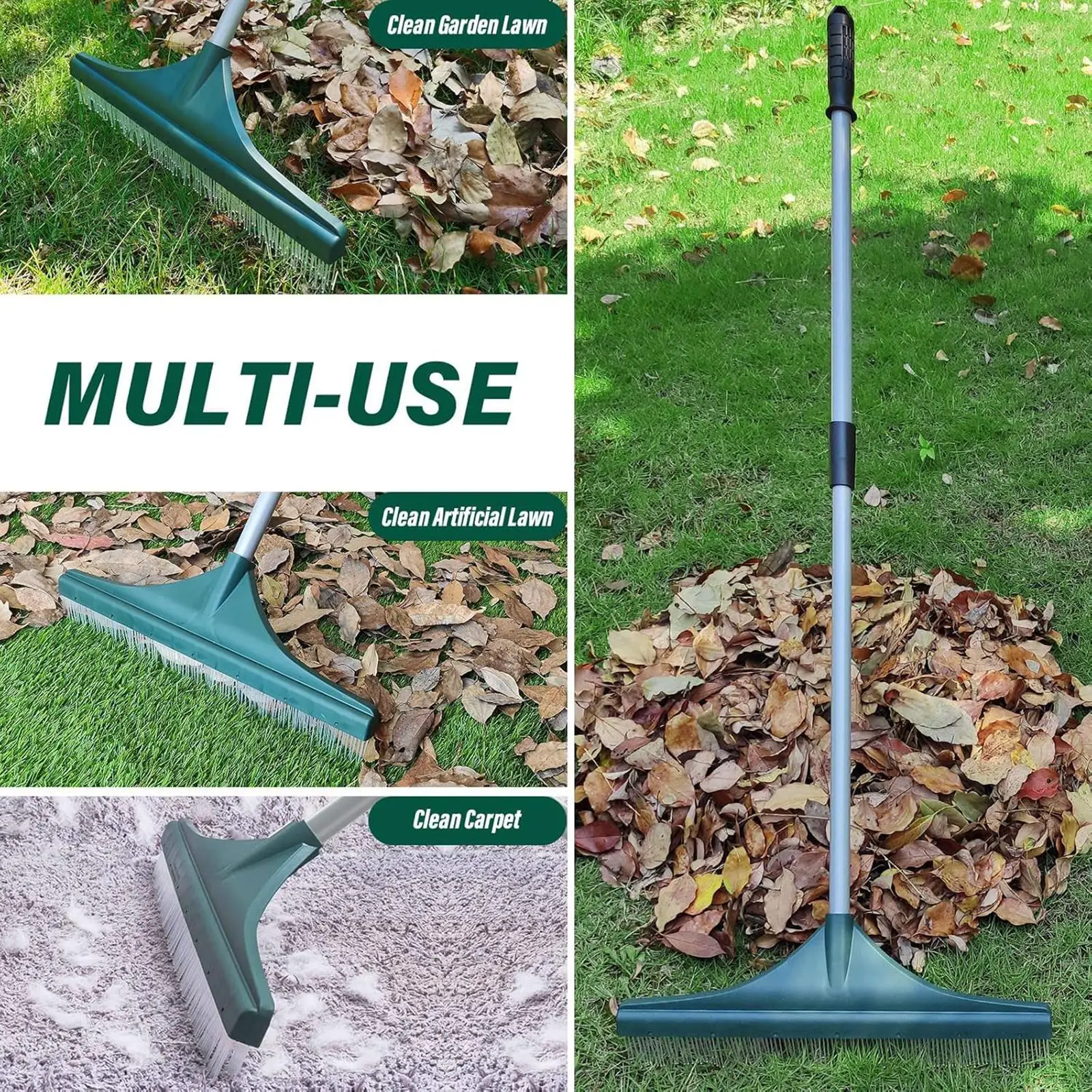 Heavy Duty Artificial Grass Cleaner Telescopic Rake for Pet Hair and Garden Leaves on Patio Surfaces