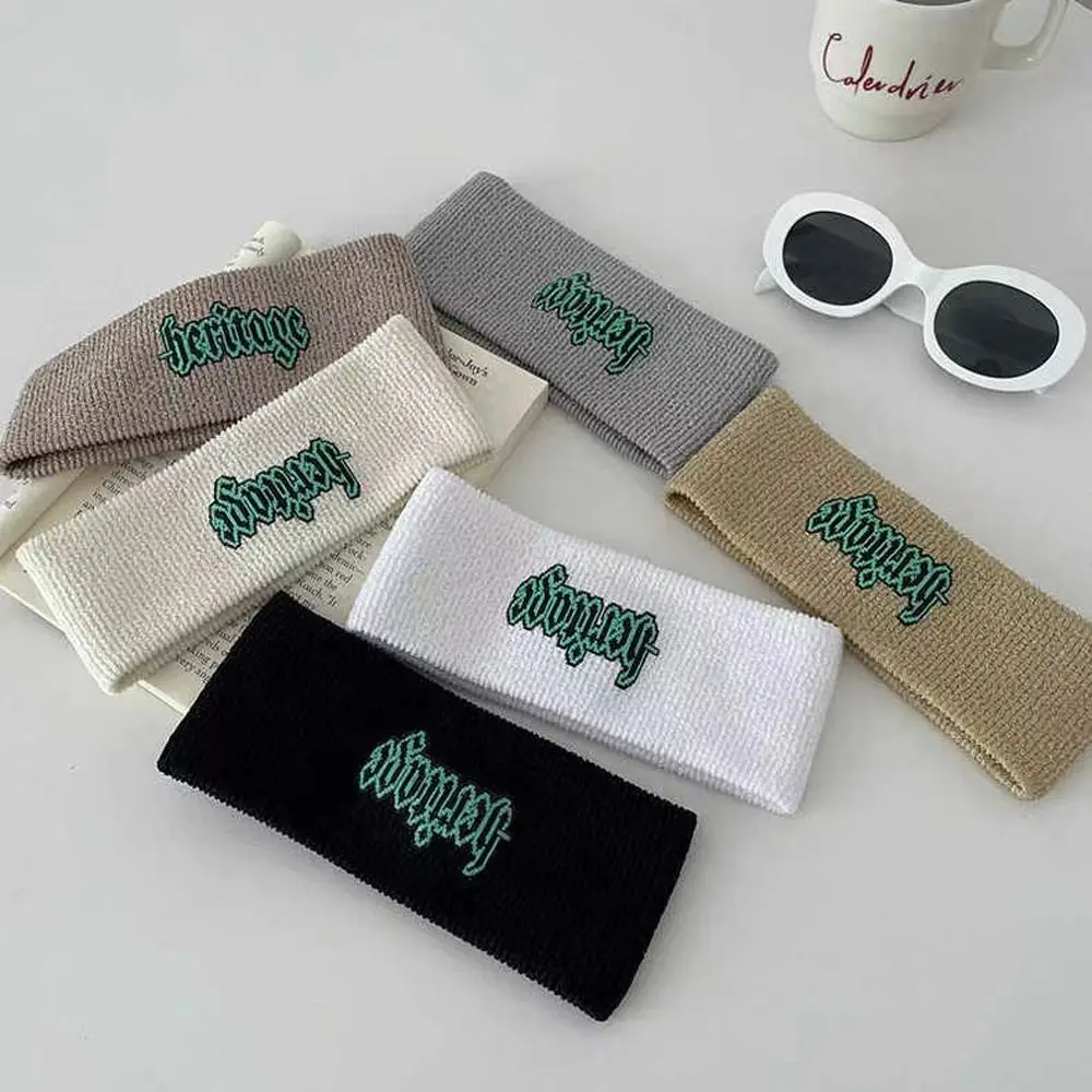 

Korean Style Trendy Fashion Letter Solid Color Knitted Wide-brimmed Elastic Headband Sports Sweat-absorbent Headscarf