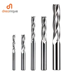Dreanique 1 adet 3 flüt katı karbür kaba freze kesicisi 4mm-12mm Shank ağaç İşleme Sloting CNC kaba Spiral Bit End Mill