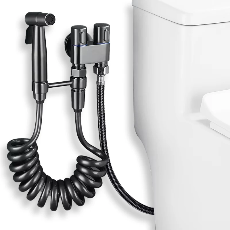 

Stainless steel bidet toilet sprayer set handheld bidet toilet shower double outlet angle valve toilet accessories