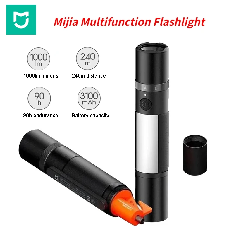 Mijia Multi-functional LED Flashlight 3100mAh Zoomable Ultra Bright Torch Emergency Light Window Breaker Safety Belt Cutter Car