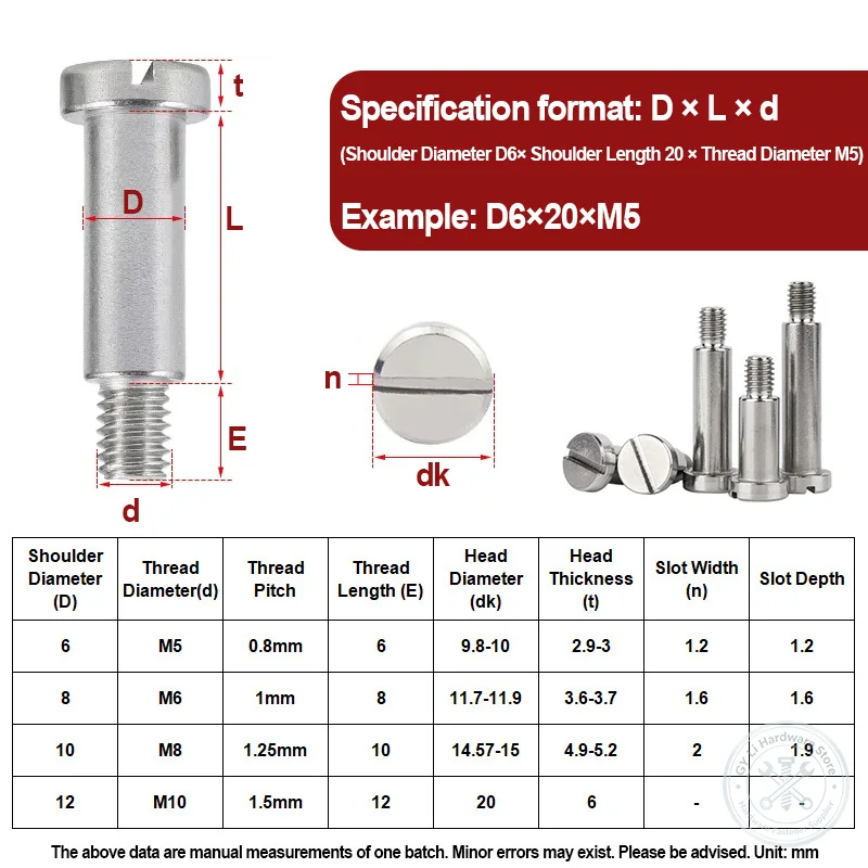 Slotted Cylindrical Head Stripper Bolt 304 Stainless Steel Equal Height Positioning Shoulder Step Screw M5 M6 M8 M10 2mm-100mm