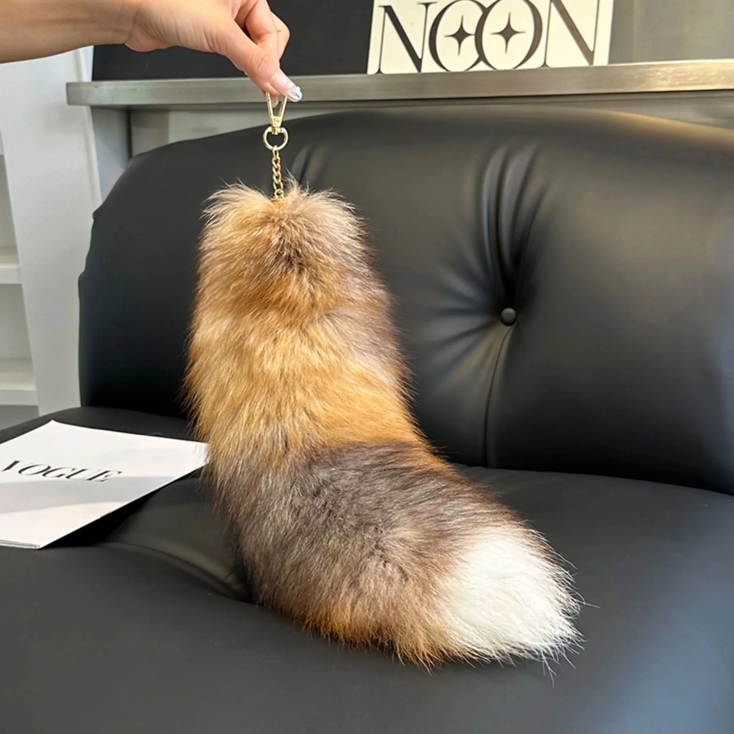 40cm Real Fox Tail Keychain Wolf Tail Fur Tassel Bag Key Chains Bag Charm Keyring Holder Strap Chain Best Gift Jewelry