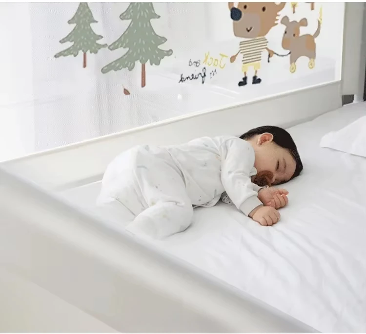 Babyveiligheidsbed Beschermrail Verstelbaar Leuk ontwerp Eenvoudige installatie en bediening voor peuters Groen Beige