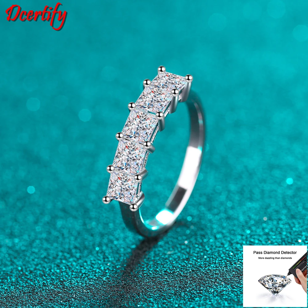 Princess Cut Five Diamond Test Real Total 2CT Moissanite Rings Women White Gold 10k  Eternity Band For Lady Beautiful