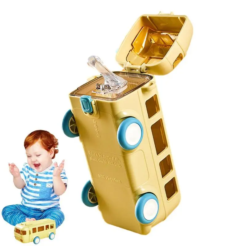 Botella de agua en forma de autobús para niños, vaso portátil a prueba de fugas con tapas de botella Pop-Off, 17oz, libre de BPA, 360