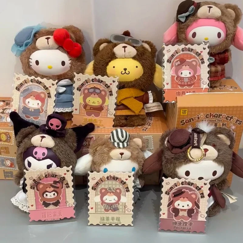 ของแท้ Sanrio กาว Plush กล่องตาบอดอังกฤษ Afternoon Tea Series Kuromi อินเทรนด์ของเล่นเครื่องประดับของขวัญลึกลับกล่องสะสม