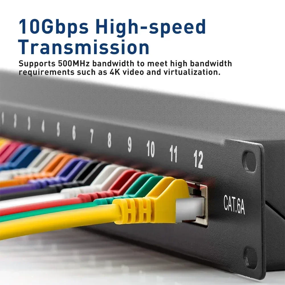 Painel de remendo de 8 portas ZOERAX CAT6a Painel de rede de metal blindado de 10 Gbps 1U Rack/montagem na parede compatível com cabos CAT5e/6/6a/7