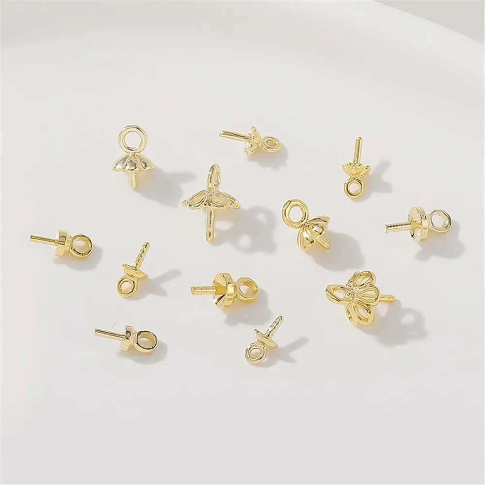 14K18K goud verpakt half gat parel hanger kraal houder bloem set hoed DIY handgemaakte ketting oorbellen sieraden accessoires