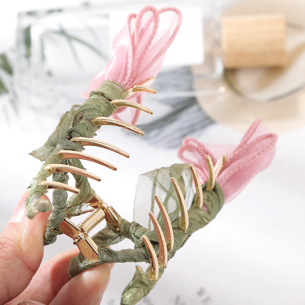 Haimeikang Tulip Tulle Shark Clip Hair Claws For Women Elegant Ponytail Hairpin Hair Crabs Girls Fashion Hair Accessories