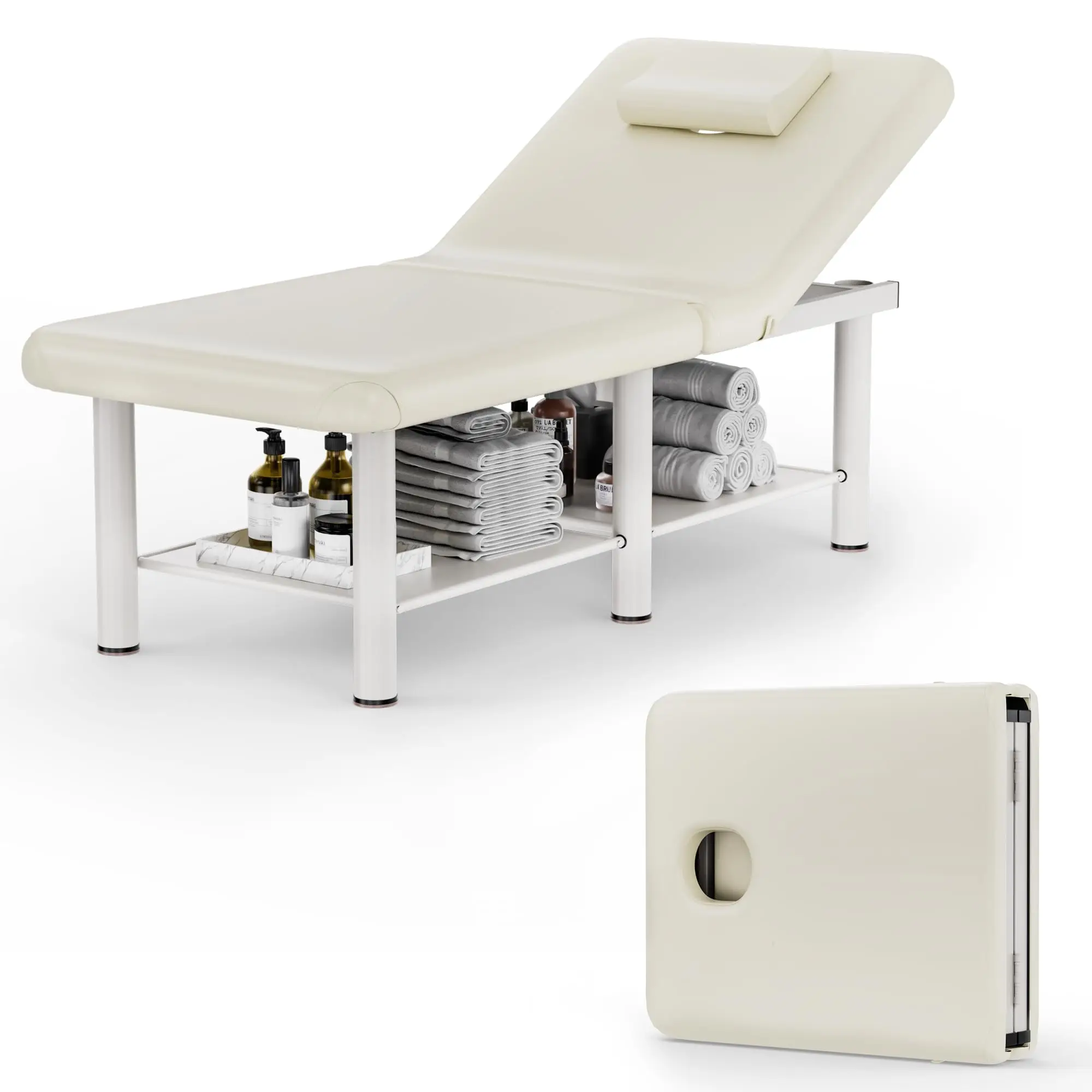 Wide Foldable Massage Table - Professional Massage Table with Adjuatable Backrest & Large Storage Space, Treatment