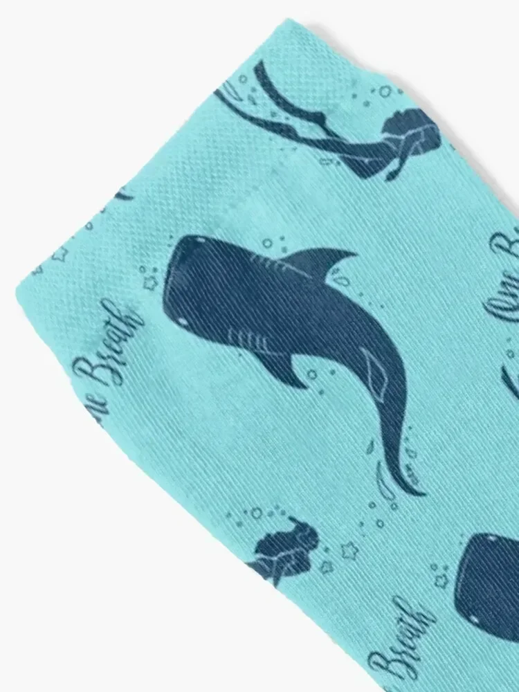 Freedive Girl with Whale Shark - Ocean Blue Socks Toe sports cute Stockings man warm winter Men's Socks Women's