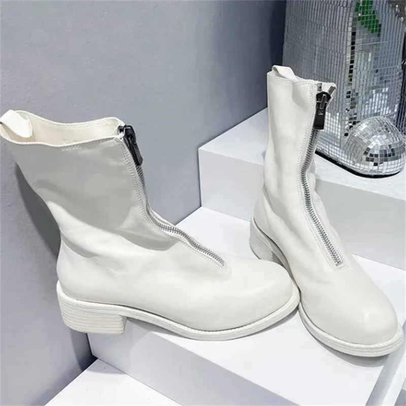 New Luxury Men Chelsea Boots Genuine Leather Fashion Zipper Casual Work Outdoor Motorcycle Ankle Boots Male Shoes