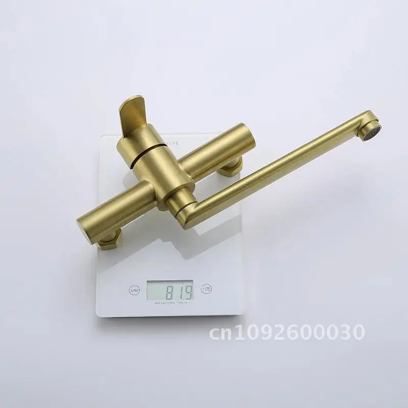Brushed Handle 304 Stainless Steel Kitchen Sink Faucet Wall-mounted Gold Kitchen Nickel And Faucet Single Hot Cold Rotate