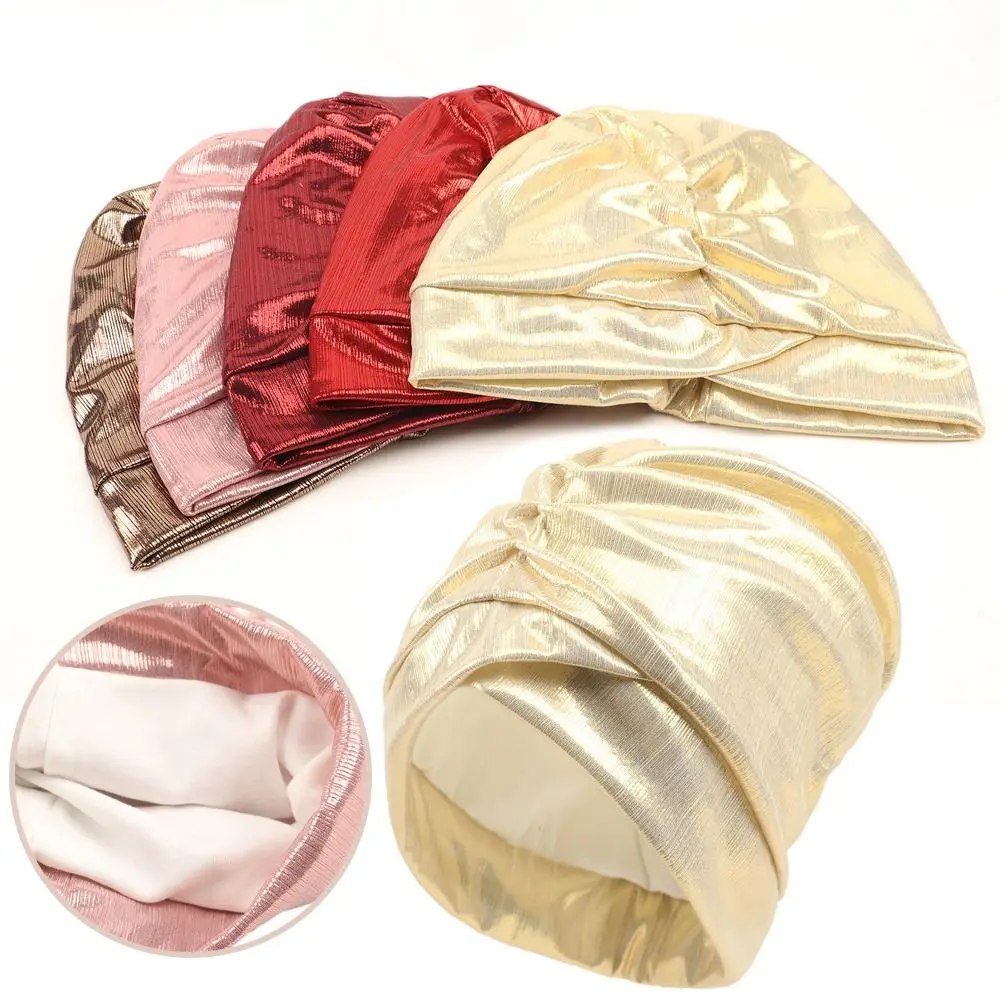 Classic Bright Women Hijabs Hats Soft Hair Cover Turban Hat Knotted Pleated Headband Headscarf Headwear Cap