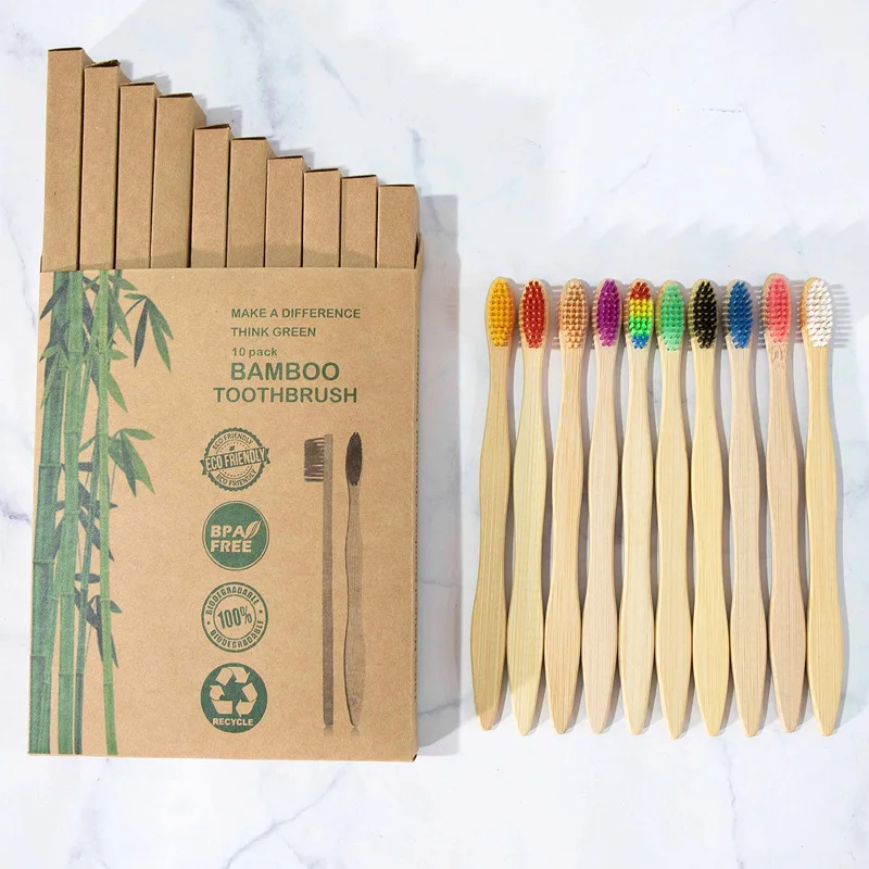 10 pcs Bamboo Charcoal Toothbrush Soft Bristles Teethbrush Eco Friendly Oral Care Natural Tooth Brush For Adults