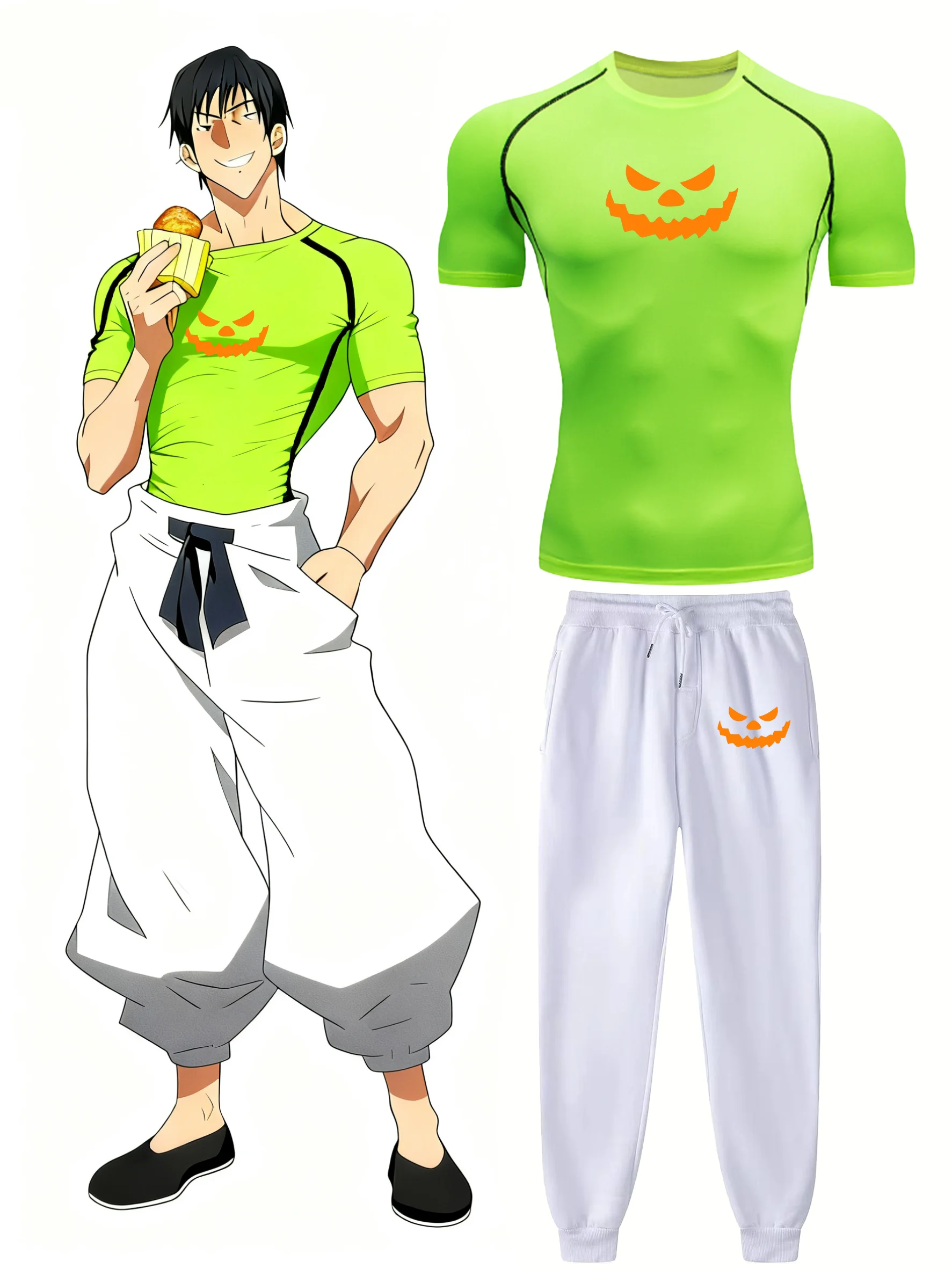 

Anime Jujutsu Kaisen Toji Compression Shirt Set Casual Performance Set Men's Athletic Workout Quick Dry Tee+Sweatpants Unisex