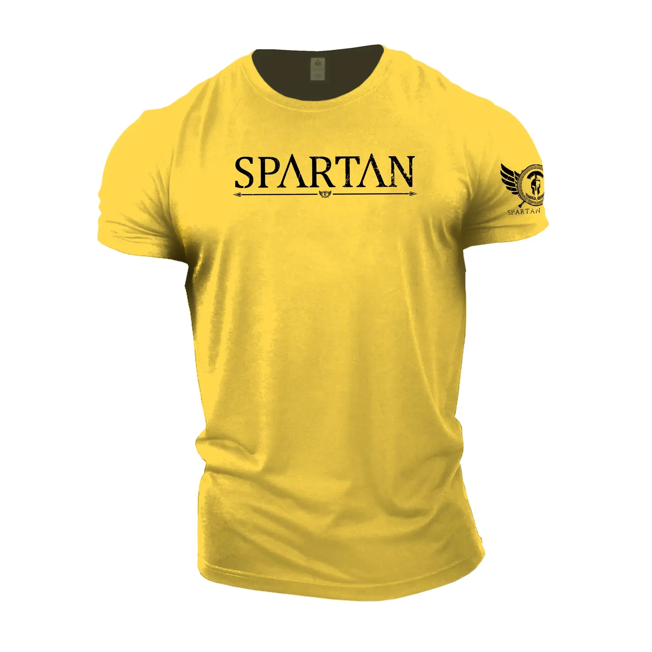 Spartan Letter Printed Summer Men\'s T-shirt Simple and Versatile Polyester Yellow short sleeved Oversized T-shirt Top