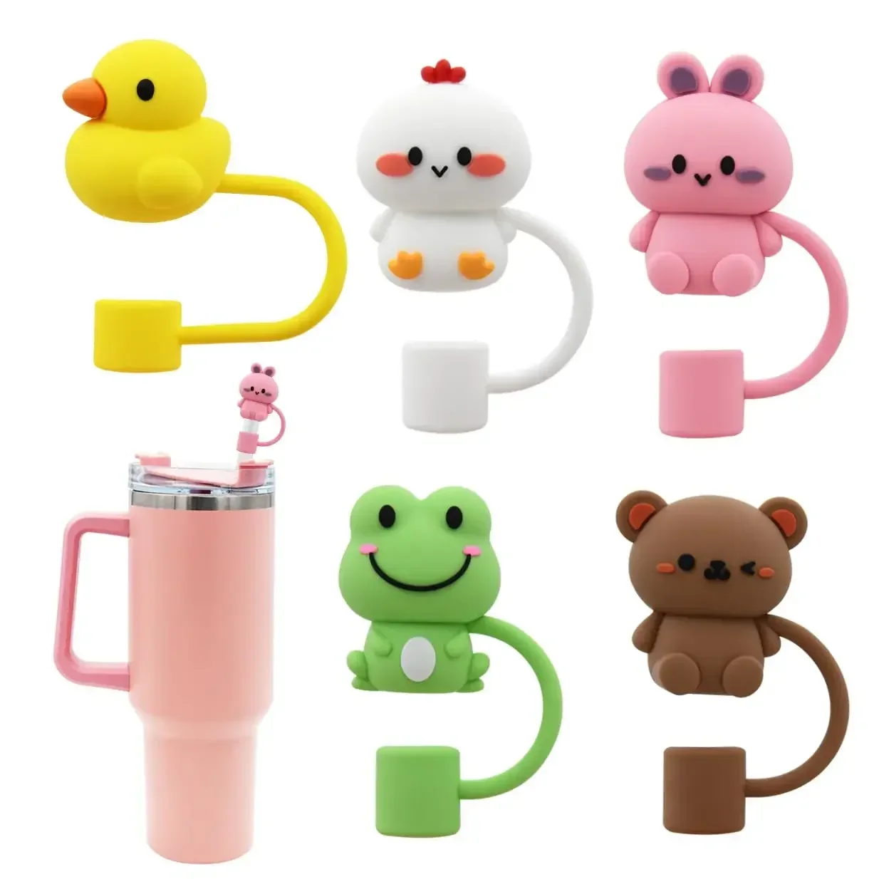 10mm Silicone Cute Straw Cover Cap for Stanley Cup Reusable Straw Topper Compatible 30&40 Oz Tumbler with Handle Tips Lids