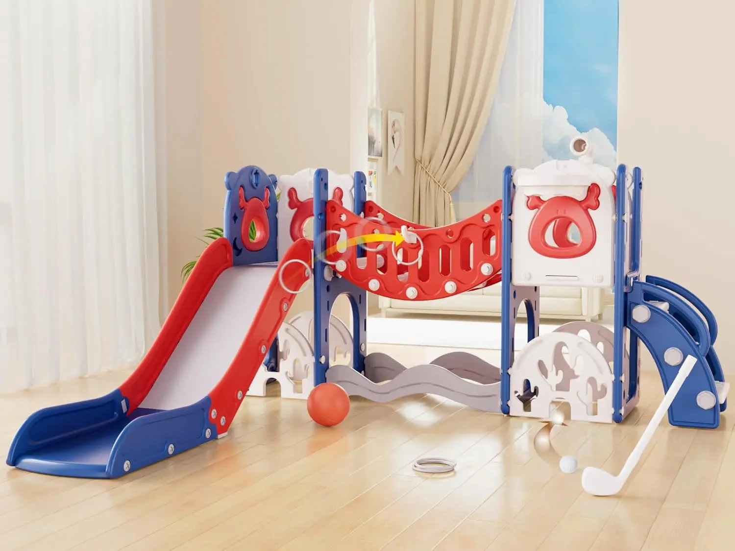 

Горка для малышей, детская горка 11 в 1 для малышей 1-3 лет, игрушки для скалолазания для малышей, новое обновление с набором для гольфа, баскетбольное кольцо для дома O