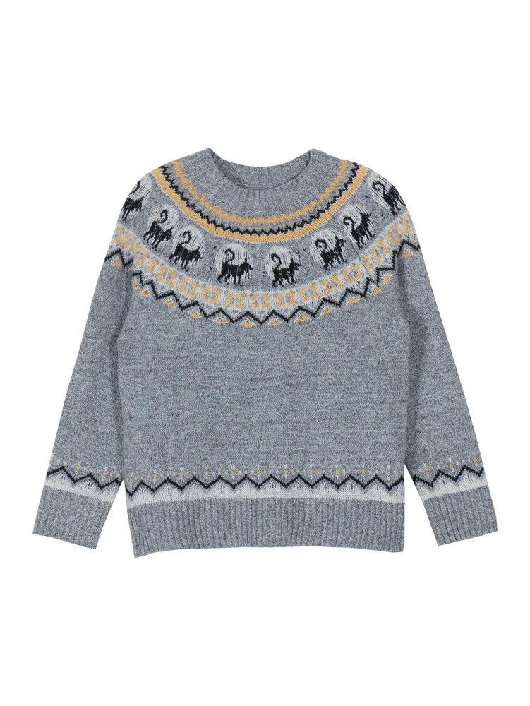 

Autumn/Winter Gray Vintage Pullover Sweater Animal Print Casual Oversized Warm Sweater Everyday Wear Homewear