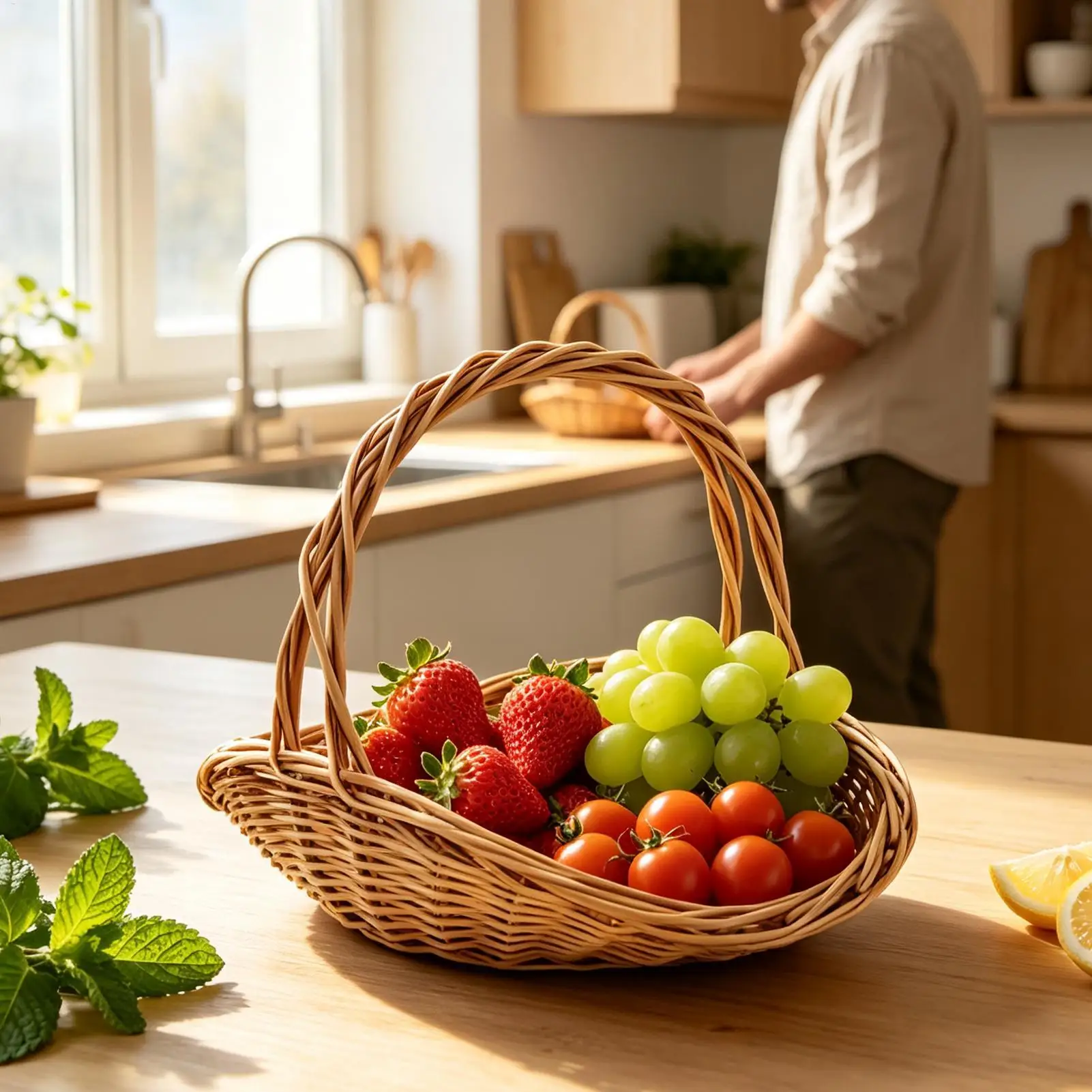 Multi-Functional Rattan Wicker Woven Basket with Handle Garden Harvest Basket Wicker Storage Baskets for Picnic Storage Baskets view 4