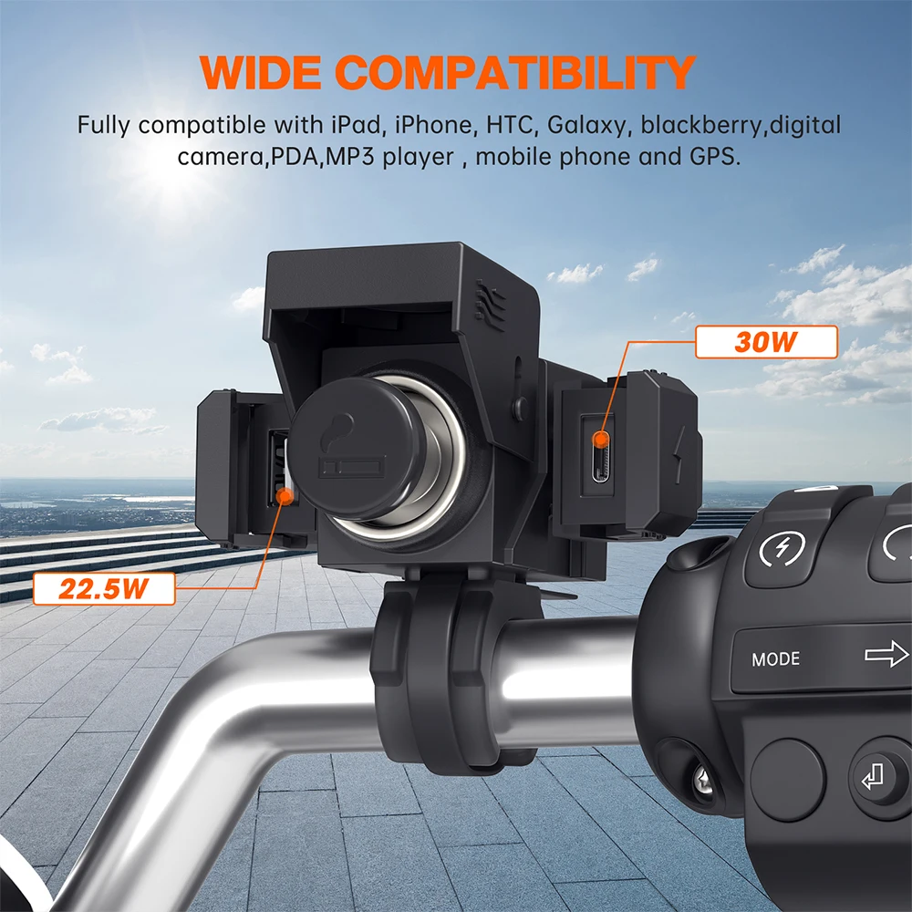 

3-in-1 Multifunctional USB Type C Intelligent Connector PD QC3.0 Power Socket With Cigarette Lighter Motorcycle Battery Charger