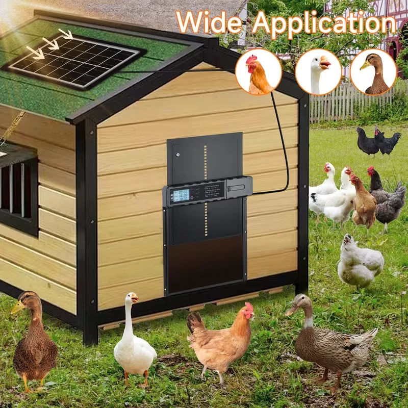 

Automatic Chicken Coop Door Solar Powered with Timer, Remote Control, Anti-Pitch Aluminum Alloy Auto House Door for Chicken