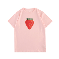 New Big Strawberry Versatile Casual Fun Breathable 100% Cotton Comfortable Solid Color Top Short Sleeve T-shirt
