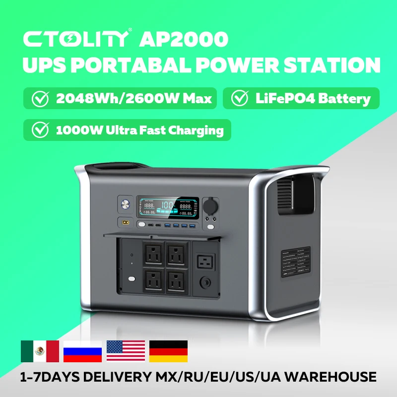 

CTOLITY AP2000 2048 Втч солнечный генератор портативная электростанция 2400 Вт солнечный генератор лагерь LiFePO4 батарея ИБП аварийное питание лагерь
