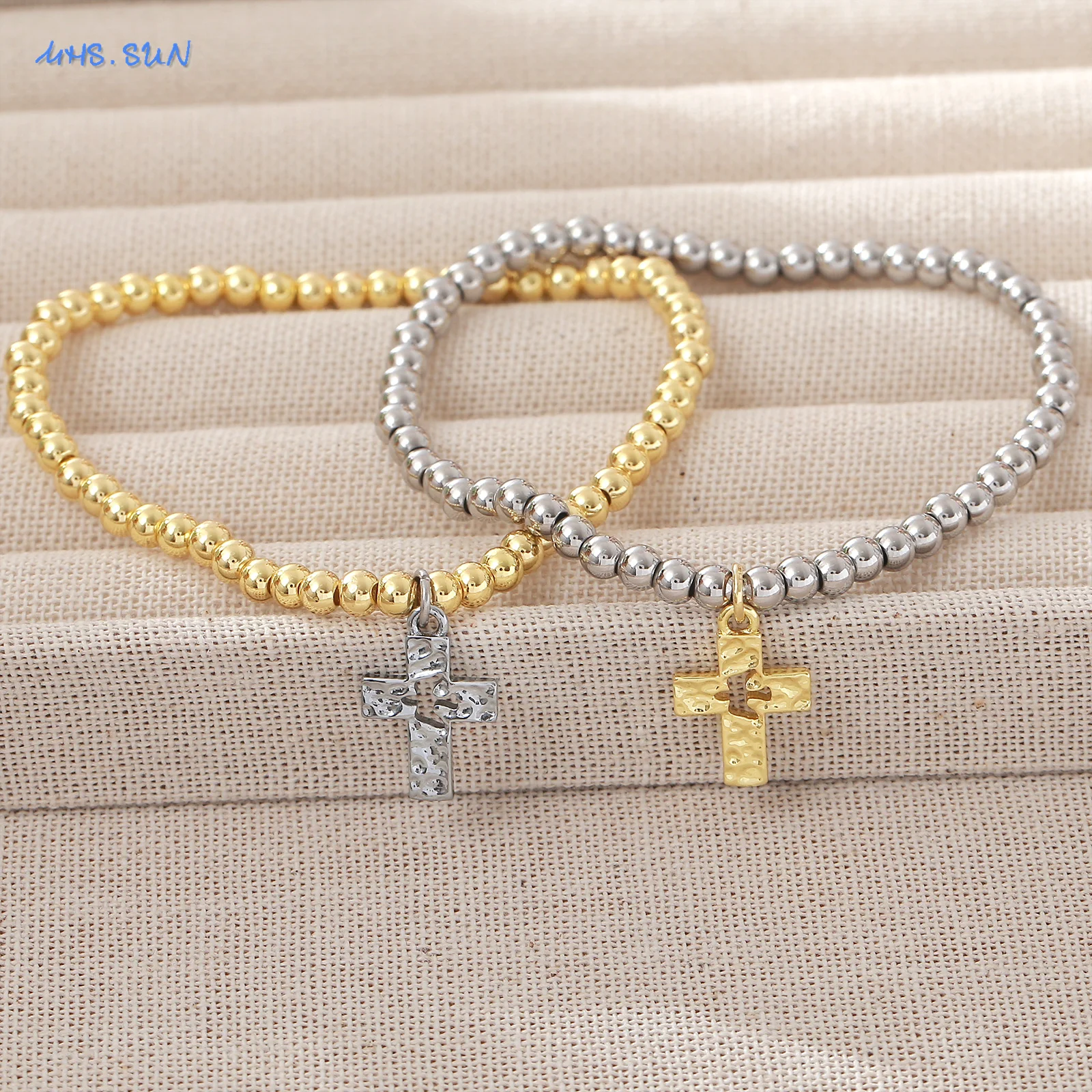 MHS.SUN موضة 4 مللي متر أساور معدنية مطرزة مطلية بالذهب الجوف الصليب سوار Charm للنساء الرجال هدايا مجوهرات فريدة 1 قطعة