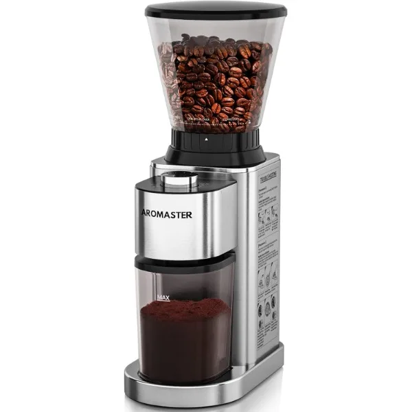 Aromaster Burr Coffee Grinder, Coffee Bean Grinder,Stainless Steel Coffee Grinder Electric,24 Grind Settings, Espresso/Pour Over