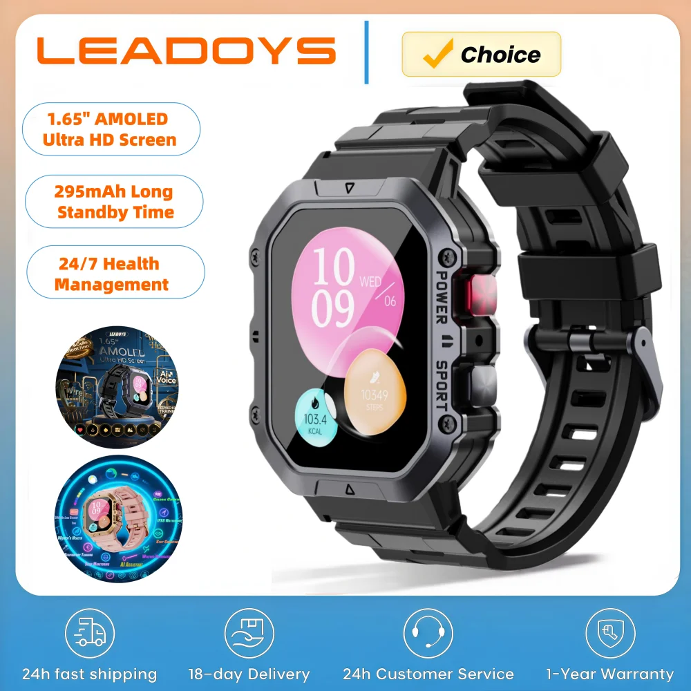 

LEADOYS 1.65" Men Women 1ATM Waterproof Blue Tooth Call Smart Watch Heart Rate Blood Oxygen Sports Fitness Assistant Smartwatch