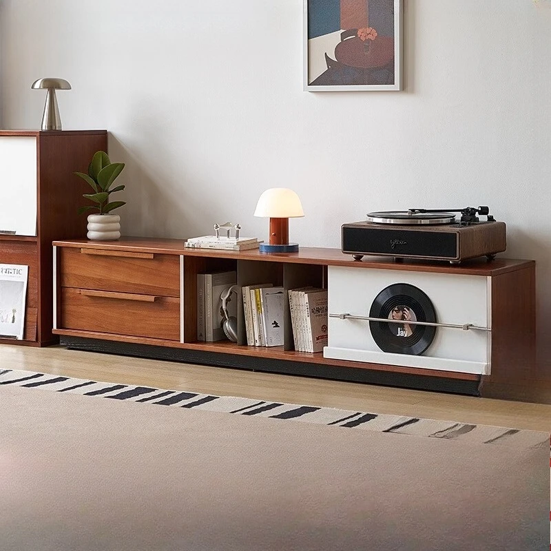 

Solid wood TV combination cabinet Household living room storage locker Small apartment against the wall Floor TV cabinet