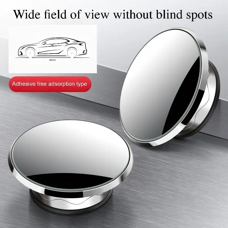 Borderless Suction Cup Small Round Mirror with High-Definition and Large Field of View, 360 Degree Adjustable Reversing Mirror