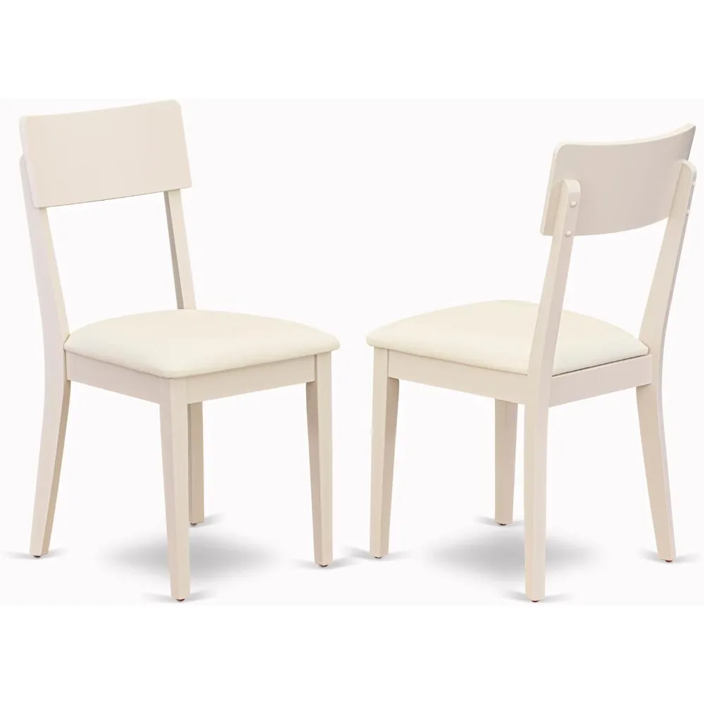 كراسي تناول الطعام أندي من East West Furniture - طقم منجد من الجلد الصناعي باللون الأبيض الكتاني مكون من قطعتين #1