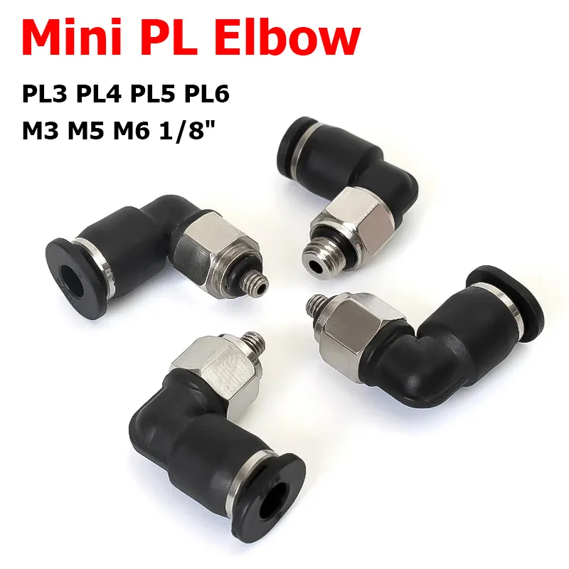 

1-150pcs Mini PL Pneumatic Air Connector Elbow Fittings OD 3 4 5 6mm Male Thread M3 M5 M6 1/8" Quick Straight Push In Hose Pipe