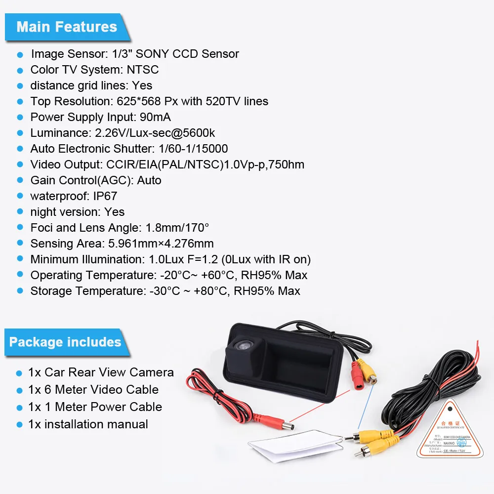 Navinio CCD Chip car rear view camera+4.3