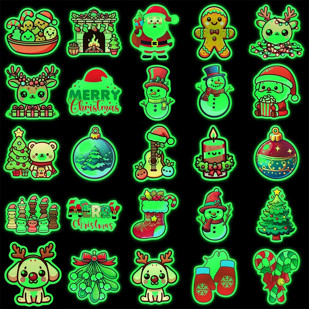 10/30/50 قطعة عيد الميلاد بارد مضيئة ملصقات لطيف سانتا الأيائل الكرتون مائي ل لوح التزلج الغيتار الهاتف DIY لاصقة تزيين لعبة #5