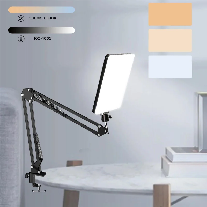 LEDデスクトップフィラーライト,写真,自撮り,写真スタジオランプ,はさみアーム,YouTubeライブストリーミング用スタンド