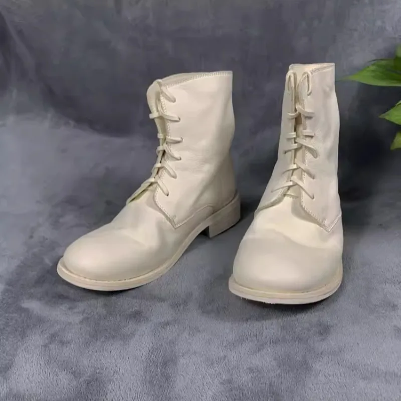 Handcrafted Vintage Men Ankle Boots Horsehide Pleated Outdoor Riding Boots High-Quality Hiking Work Shoes Women Motorcycle Boots