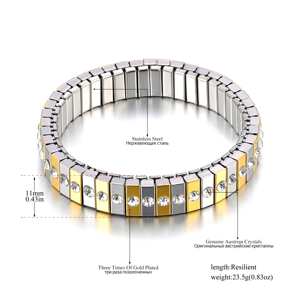Lokaer 316L Edelstahl CZ Kristall Elastizität Kette Armbänder Für Frauen Echt Vergoldet Trendy Wasserdicht Schmuck B23138 – Detail 2