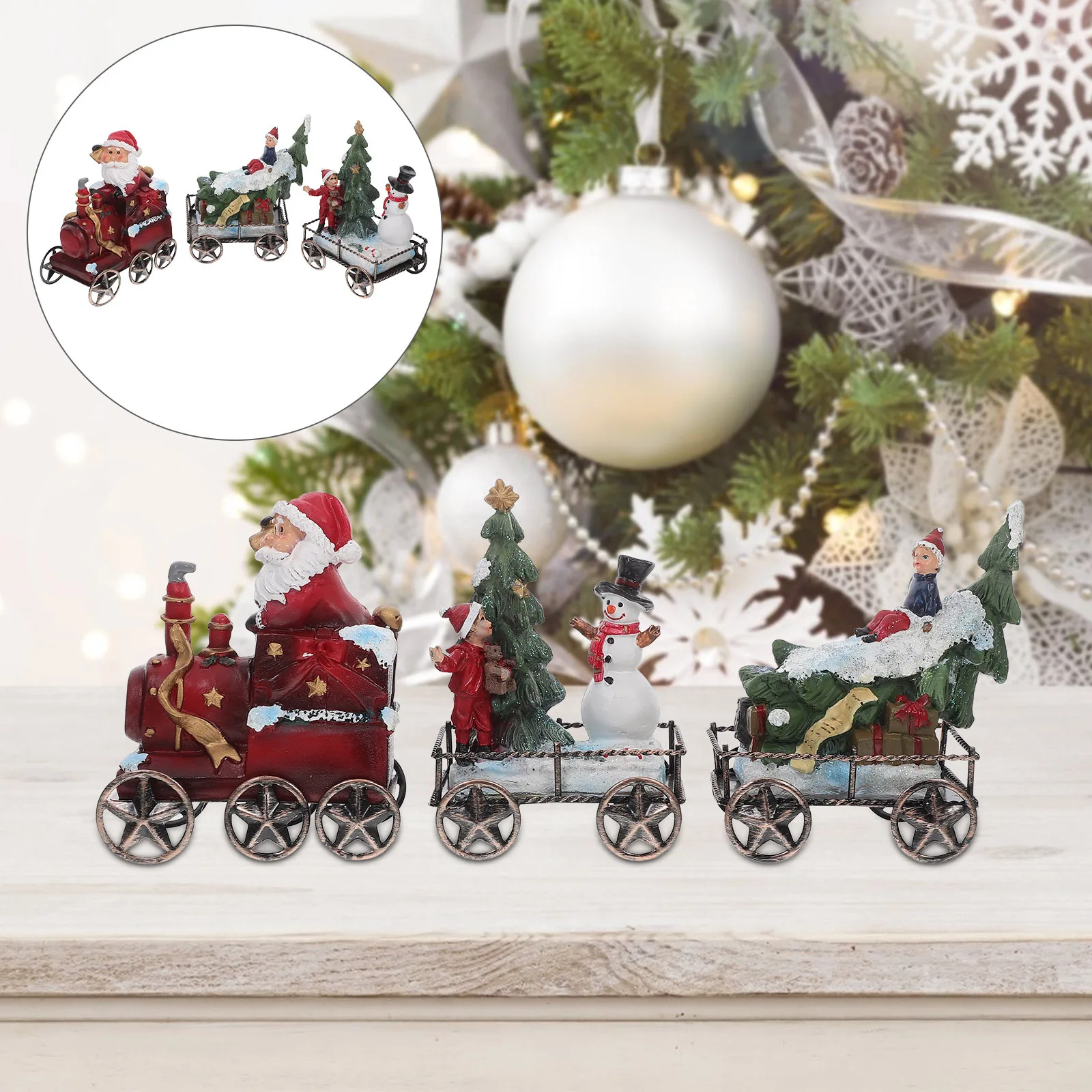 

3 Pcs Christmas Desktop Decor Party Decorative Props Photo Train Decorations Resin Home