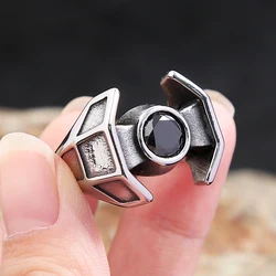 Unique Personality Black Stone Rings For Men Women Punk Cool Fashion Stainless Steel Viking Ring Party Jewelry Gift Dropshipping