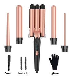 5 in 1 Curling Iron 3 Barrel Hair Crimper Hair Waver Curling Iron with Fast Heating Up Crimper Wand Curler for All Hair Types