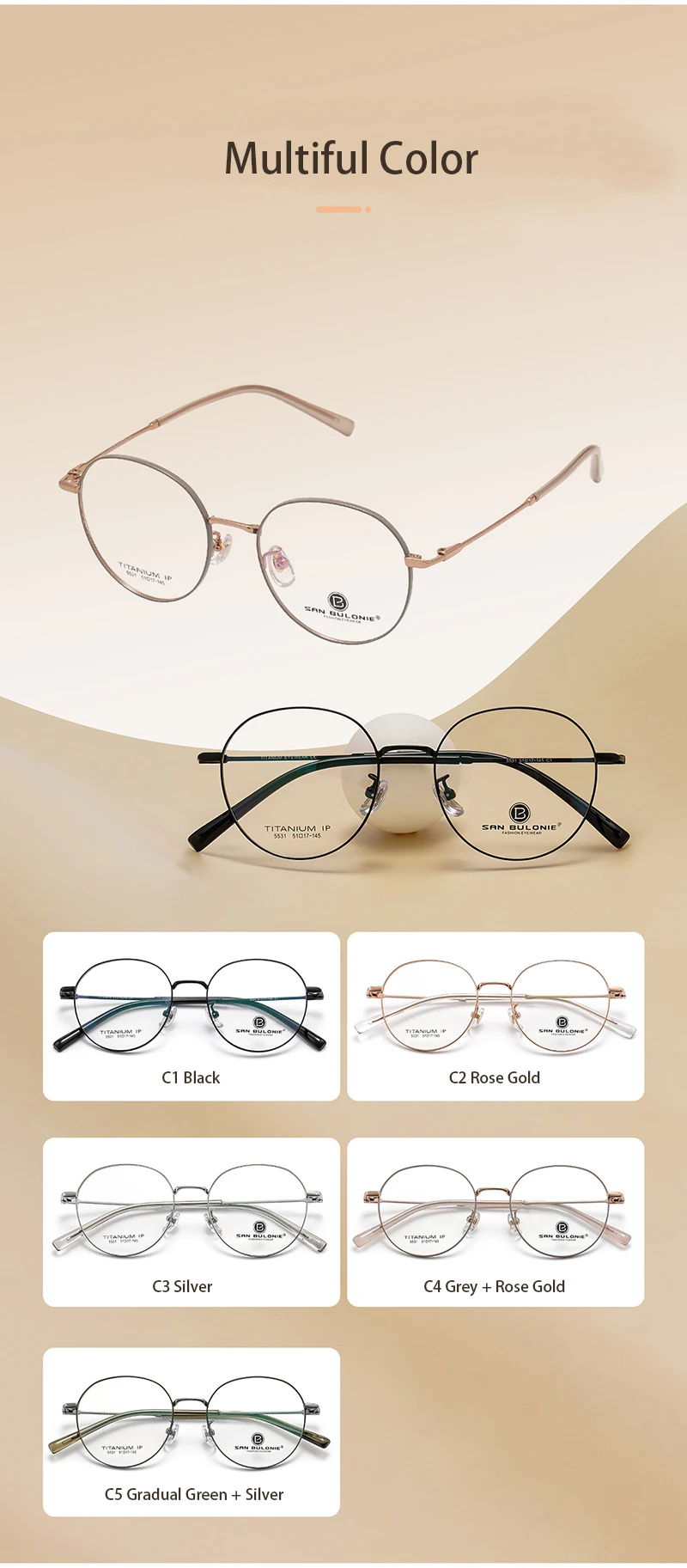 Simple Eyeglasses Ip Plating Pure Titanium Temple Alloy Optical Frame Round Myopia Glasses Spectacles Women Full Rim Eyewear