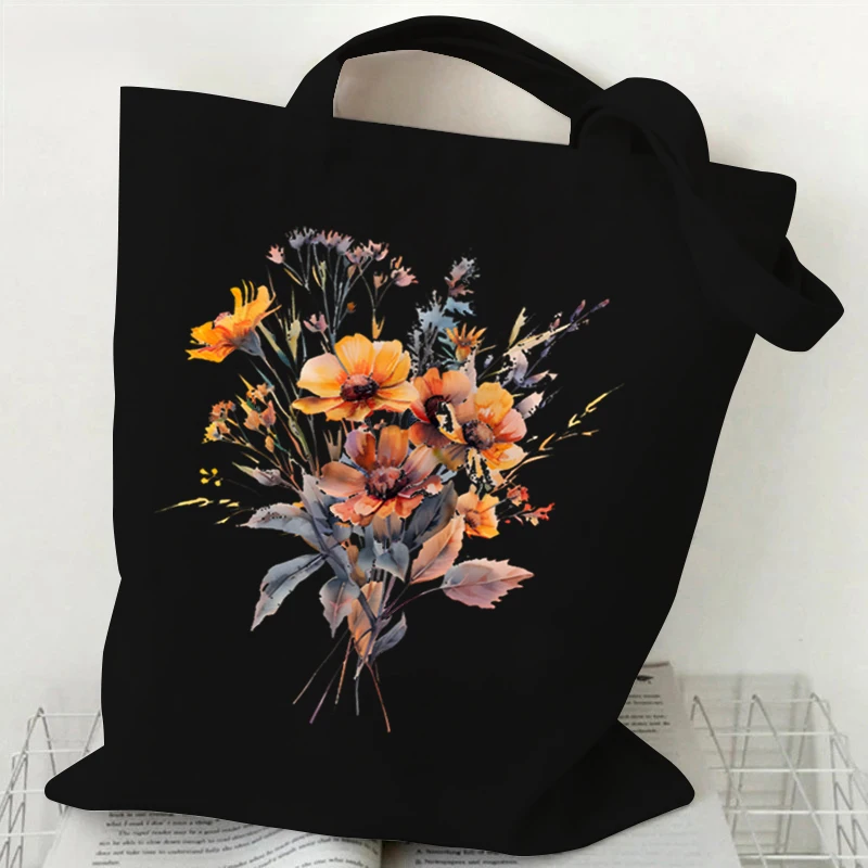 Shoulder Bag for Women Wildflowers Canvas Tote Bag Women Shopping Bag Student Boho Wildflowers Plant Female Reusable Handbags