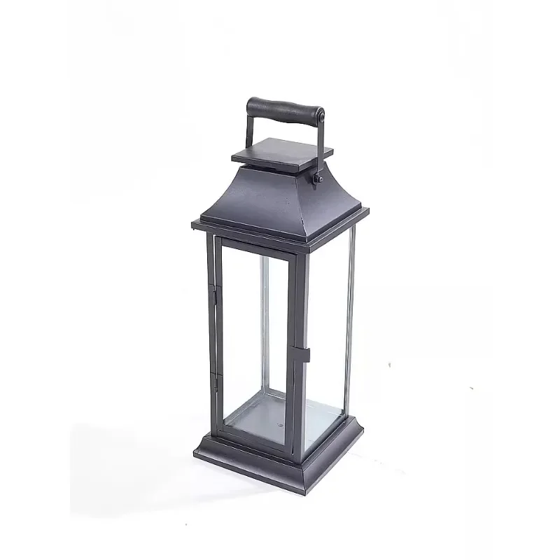 

Free shipping European black wrought iron glass retro wind lamp romantic creative candlestick ornament wedding road guide horse