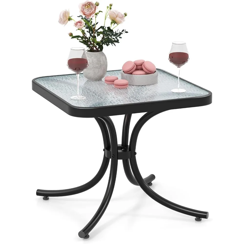 Tangkula Outdoor Side Table 20 Inches Square End Table Tempered Glass Top Metal Frame Small Patio Table Garden, Backyard