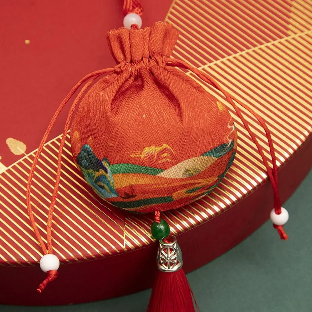 Estuche para collares con flores, tela con borlas multicolor, bolsa de almacenamiento de estilo chino, bolsa de joyería para mujer, bolsita vacía, bolsa